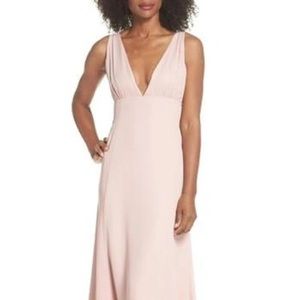 WAYF The Kiara Empire Plunge Neck Gown In Rose